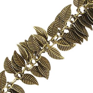 LIQUIDATION! Leaf chain antique brass, leaf: length 14mm x width 6mm x thickness 0.60mm, link: width 3.50mm x thickness 0.60mm, 2 meters, steel core. (SKU# CC/417LF/OXBR). Sold per pack of 1 spool(s).