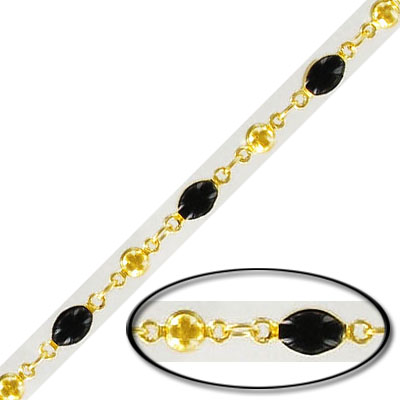 Link chain, with 4x6mm black bead, gold plate, brass core. (SKU# CC/9351B/GL). Minimum order is 1 meter.