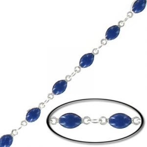 Link chain, with 4x6mm navy bead, rhodium imitation, brass core. (SKU# CC/9352N/WH). Minimum order is 1 meter.