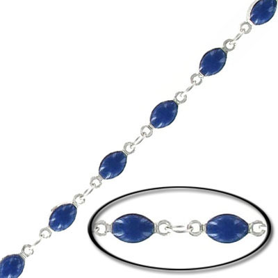 Link chain, with 4x6mm navy bead, rhodium imitation, brass core. (SKU# CC/9352N/WH). Minimum order is 1 meter.