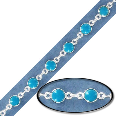 Link chain, with 4mm turquoise bead, silver plate, brass core. (SKU# CC/9376T/SPL). Minimum order is 1 meter.
