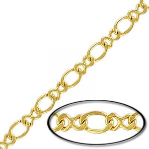 LIQUIDATION! Curb chain, large link: length 7.45mm, width 5.6mm, thickness 1.0mm, small link: length 7mm, width 2.6mm, thickness 1.0mm, 5 metres, gold plate, brass core. (SKU# CC/M210/GL). Sold per pack of 1 spool(s).