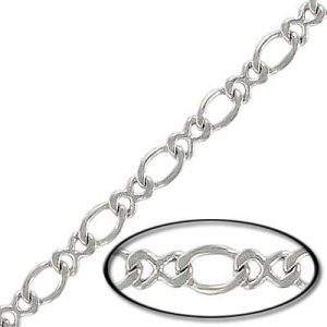 LIQUIDATION! Curb chain, large link: length 7.45mm, width 5.6mm, thickness 1.0mm, small link: length 7mm, width 2.6mm, thickness 1.0mm, 5 metres, silver plate, brass core. (SKU# CC/M210/SPL). Sold per pack of 1 spool(s).