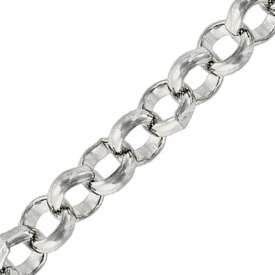 LIQUIDATION! Chaîne rolo, largeur 10mm x épaisseur 1.60mm, imitation rhodium, 3 mètres. Vendu en paquet de 1 bobine(s). (SKU# CC/ROLO10/WH)