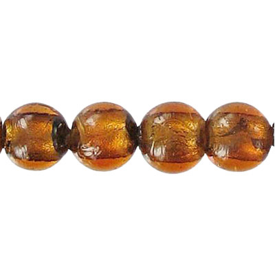 LIQUIDATION! Glass bead silver foil, round, 10mm, 8 inch strands, brown. (SKU# GB10MM/SFC13). Sold per pack of 1 strand(s).