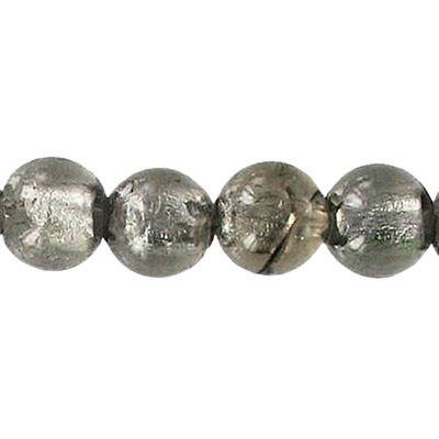 LIQUIDATION! Glass bead silver foil, round, 10mm, 8 inch strands, grey, gray. (SKU# GB10MM/SFGRY). Sold per pack of 1 strand(s).