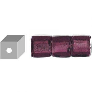 LIQUIDATION! Glass bead silver foil, cube, 12mm, 8 inch strands, amethyst. (SKU# GB12C/SFAMET). Sold per pack of 1 strand(s).