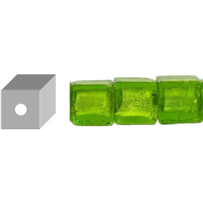 LIQUIDATION! Glass bead silver foil, cube, 12mm, 8 inch strands, olive green. (SKU# GB12C/SFOLIV). Sold per pack of 1 strand(s).
