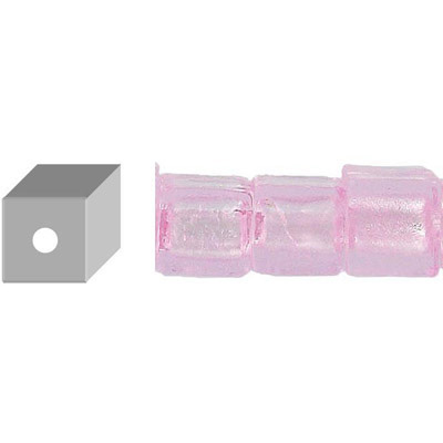 LIQUIDATION! Billes de verre, feuille d'argent, cube, 12mm, cordons de 8 pouces, rose. Vendu en paquet de 1 corde(s). (SKU# GB12C/SFPK)