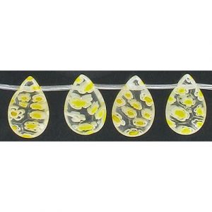 LIQUIDATION! Glass bead, 13x18mm, drops millefiori, 16 inch strand, white. (SKU# GB13X18/MFWHT). Sold per pack of 1 strand(s).