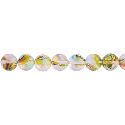 Billes de verre, 14mm, rond, feuille d'argent, corde de 8 pouces, yellow. Vendu separement. (SKU# GB14MMF/S9)