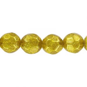 LIQUIDATION! Billes de verre, 8mm 32 facettes, corde de 8 pouces, dark gold. Vendu en paquet de 10. (SKU# GB8FAC/MDKGL)