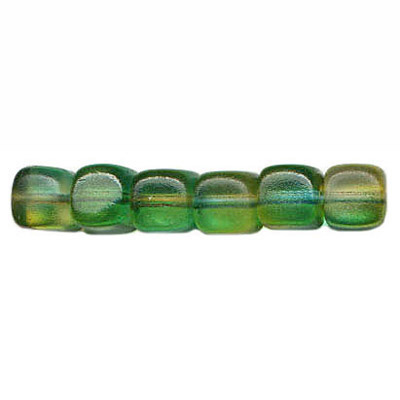 LIQUIDATION! Billes de verre, carré, green/yellow/orange. Vendu en paquet de 100. (SKU# GB9007/48004)