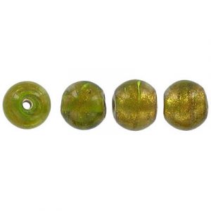 LIQUIDATION! Billes de verre Inde, feuille d'argent, rond, 10mm, olive vert. Vendu en paquet de 100. (SKU# GBI10MM/GG52)
