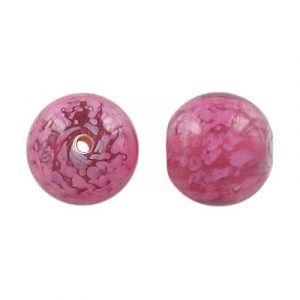LIQUIDATION! Glass bead India, 12mm, pink, pattern. (SKU# GBI12MM/BJ111). Sold per pack of 250 grams.
