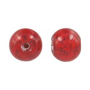 LIQUIDATION! Glass bead India, 12mm, red, pattern. (SKU# GBI12MM/BJ65). Sold per pack of 250 grams.