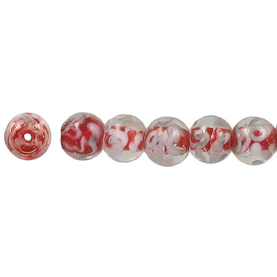 LIQUIDATION! Glass bead India, 12mm, pattern, round, 12mm, red, 8 inch strand. (SKU# GBI12MM/GP10). Sold per pack of 1 strand(s).