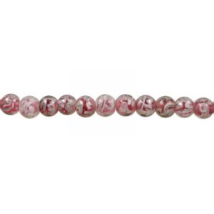 LIQUIDATION! Glass bead India, 12mm, pattern, round, 12mm, pink, 8 inch strand. (SKU# GBI12MM/GP3). Sold per pack of 1 strand(s).