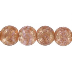 LIQUIDATION! Glass bead India, 14mm, fancy pink. (SKU# GBI14MM/RG1). Sold per pack of 1 strand(s).