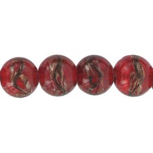 LIQUIDATION! Glass bead India, 14mm, fancy red. (SKU# GBI14MM/RG6). Sold per pack of 1 strand(s).
