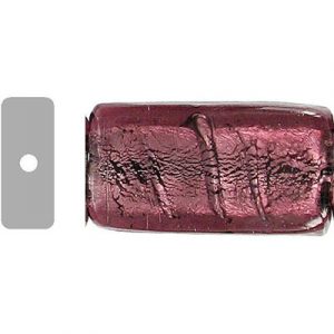LIQUIDATION! Glass bead India, silver foil, rectangle, 36x20x10mm, amethyst, purple. (SKU# GBI231/SF56). Sold per pack of 12