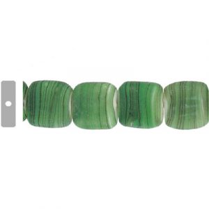 LIQUIDATION! Glass bead India, matte striped square, green. (SKU# GBI3607/GQL5). Sold per pack of 1 strand(s).
