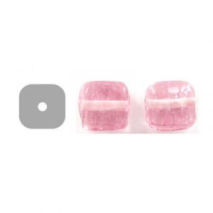 LIQUIDATION! Glass bead India, flat square pink. (SKU# GBI631/148). Sold per pack of 250 grams.