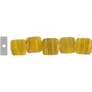 LIQUIDATION! Glass bead India, matte striped square yellow. (SKU# GBI631/GQL3). Sold per pack of 1 strand(s).