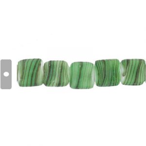 LIQUIDATION! Glass bead India, matte striped square green. (SKU# GBI631/GQL5). Sold per pack of 1 strand(s).