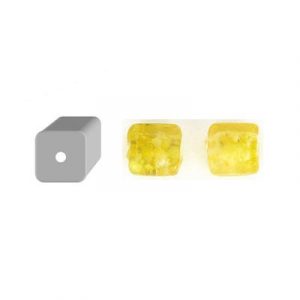 LIQUIDATION! Billes de verre Inde, 8x8mm, square, avec motif, jaune. Vendu en paquet de 250 grammes. (SKU# GBI693/BJ88)