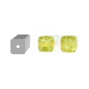 LIQUIDATION! Billes de verre Inde, 8x8mm, square, avec motif, olive. Vendu en paquet de 250 grammes. (SKU# GBI693/BJ93)