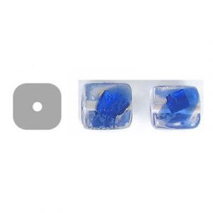 LIQUIDATION! Billes de verre Inde, feuille d'argented bleu. Vendu en paquet de 100 grammes. (SKU# GBI696/GNW28)