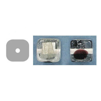 LIQUIDATION! Glass bead silver foil with black, 10mm, cube. (SKU# GBI696/GNW35). Sold per pack of 100 grams.