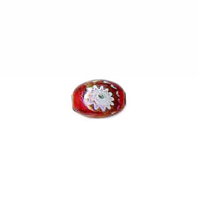 LIQUIDATION! Billes de verre Inde, millefiori, 6x8mm, rouge. Vendu en paquet de 100. (SKU# GBI6X8/CV713)
