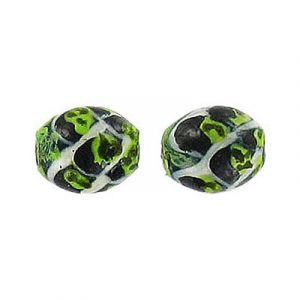 LIQUIDATION! Glass bead India, 9x11mm, hand painted animal print. (SKU# GBI9X11/ALLIG). Sold per pack of 50