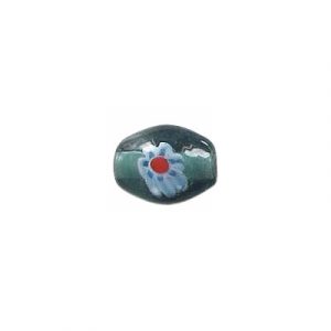 LIQUIDATION! Glass bead India, 9x11mm, oval, montana/flower. (SKU# GBI9X11/GJW108). Sold per pack of 100