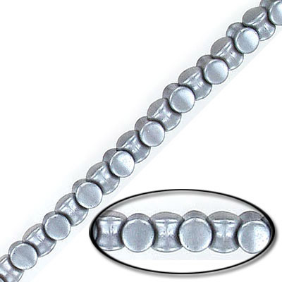 Preciosa glass beads, 4x6mm, pellet, pearl grey, 44 beads. (SKU# GBPEL6/25028). Sold per pack of 1 strand(s).