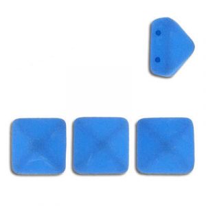 LIQUIDATION! Glass pyramid beads, 12mm, 2 rows (holes), neon blue. (SKU# GBPY12MM/25127). Sold per pack of 12