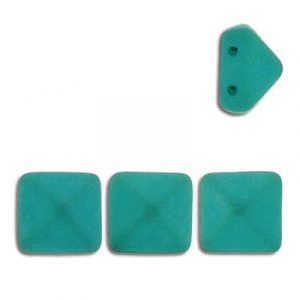 LIQUIDATION! Glass pyramid beads, 12mm, 2 rows (holes), neon dark green. (SKU# GBPY12MM/25128). Sold per pack of 12