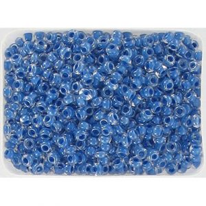 Perles de rocaille, en vrac, bleu cristal doublé, grandeur 10. Vendu en paquet de 250 grammes. (SKU# GBR10L/38638)