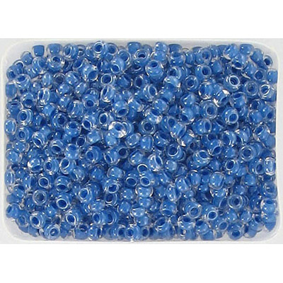 Perles de rocaille, en vrac, bleu cristal doublé, grandeur 10. Vendu en paquet de 250 grammes. (SKU# GBR10L/38638)