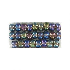 Seed beads, rocaille bronze lined transparent ab purple iris, size 6. (SKU# GBR6L/49019). Sold per pack of 250 grams.