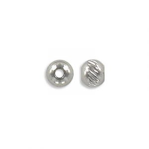 Metal beads, 6mm, round, with pattern, inside diameter 2mm, stainless steel. (SKU# MB109/SS). Sold per pack of 25