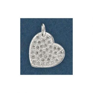 Sterling silver pendant, 16mm heart, with cz stones. (SKU# MP1043/SSWH). Sold individually.