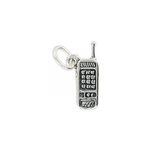 Sterling silver pendant, charm, cell phone, 16x5mm, .925. Vendu en paquet de 1. (SKU# MPCELL/SSWH)