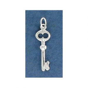 Sterling silver pendant, charm, key, 21x7mm, .925. (SKU# MPKEY/SSWH). Sold per pack of 6