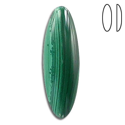 Semi-precious cabochon, oval, 30x10mm, malachite. (SKU# SP30X10/MAL). Sold per pack of 3