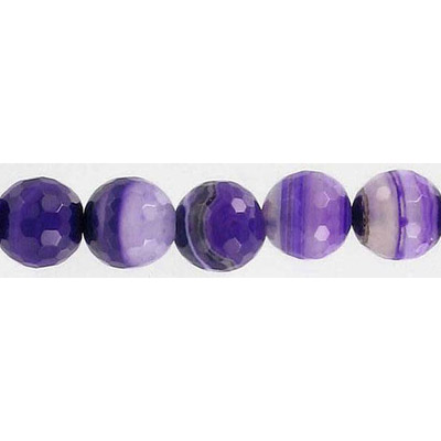 Billes semi-précieuses à facettes, corde de 16 pouces, agate violette avec des bandes blanches. Vendu en paquet de 1 corde(s). (SKU# SPBD10MMF/PUAG)