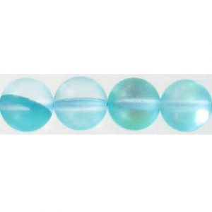 Semi-precious round beads, 10mm, aqua matte moonstone, synthetic, 16 inch strand. (SKU# SPBD10MM/AMMOO). Sold per pack of 1 strand(s).