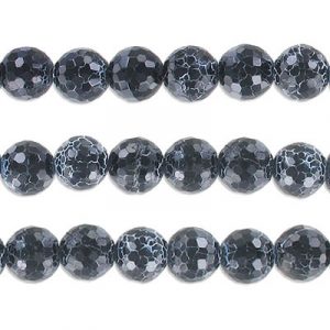 Billes semi-precieuses à facettes, 14mm, agate noir antique, grandeur de trou approx. 1.20-1.30mm, corde de 16 pouces. Vendu en paquet de 1 corde(s). (SKU# SPBD14MMF/ABKA)